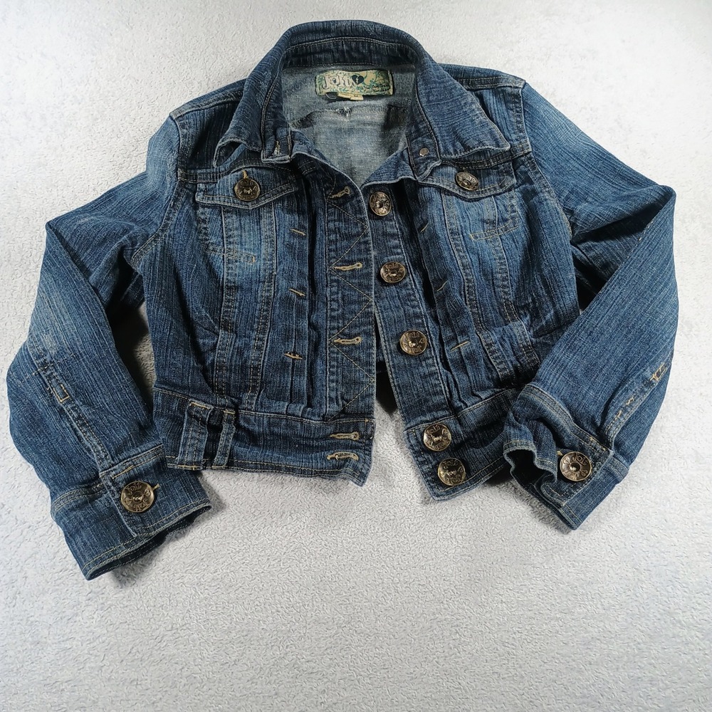 Jolt Womens Cropped Denim Jacket Blue Medium Y2K Jean Jacket